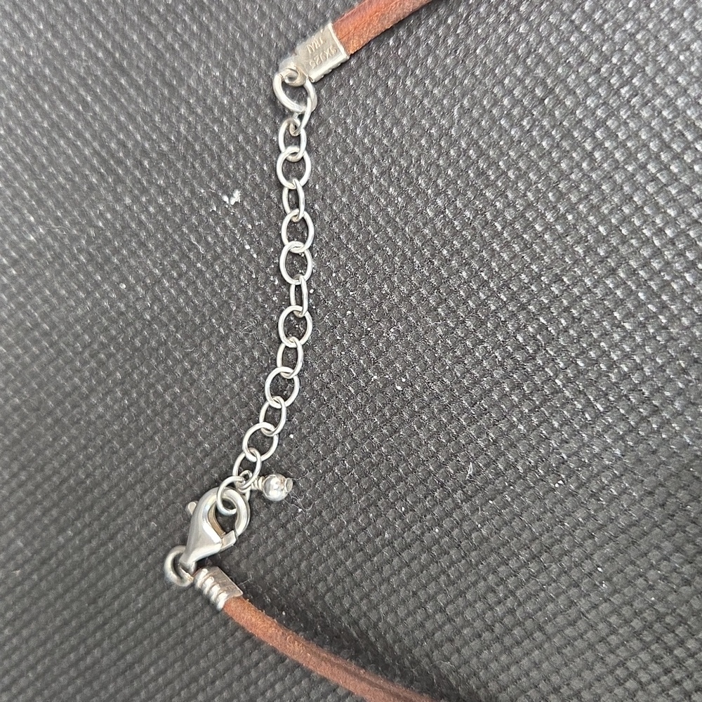 Sterling Leather Necklace With Crystals - Picture 3 of 8